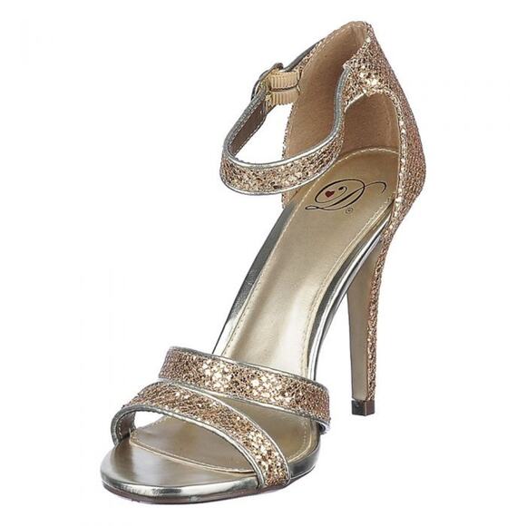 NWOT Delicious Gold Glitter High Heel Dressy Sandals. Size 6.5. - Picture 2 of 6